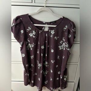 1X purple flowered blouse